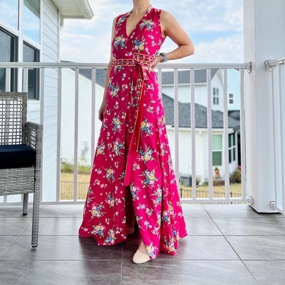 New York & Co. NWT Pink Floral Wrap Maxi Dress Size XS Sleevless - Picture 1 of 13